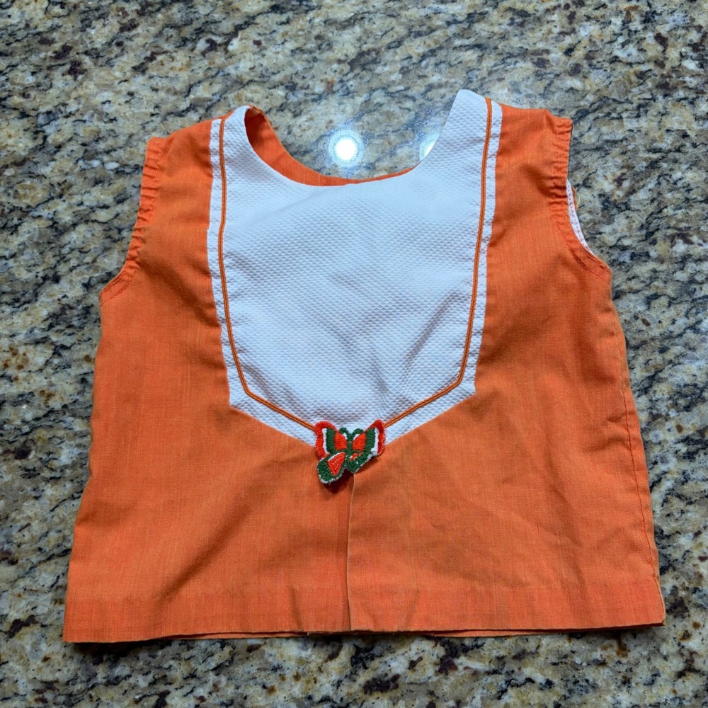 Vintage King Kole Kids Orange Sleeveless Butterfly Bib Top Size 6 Retro 70s